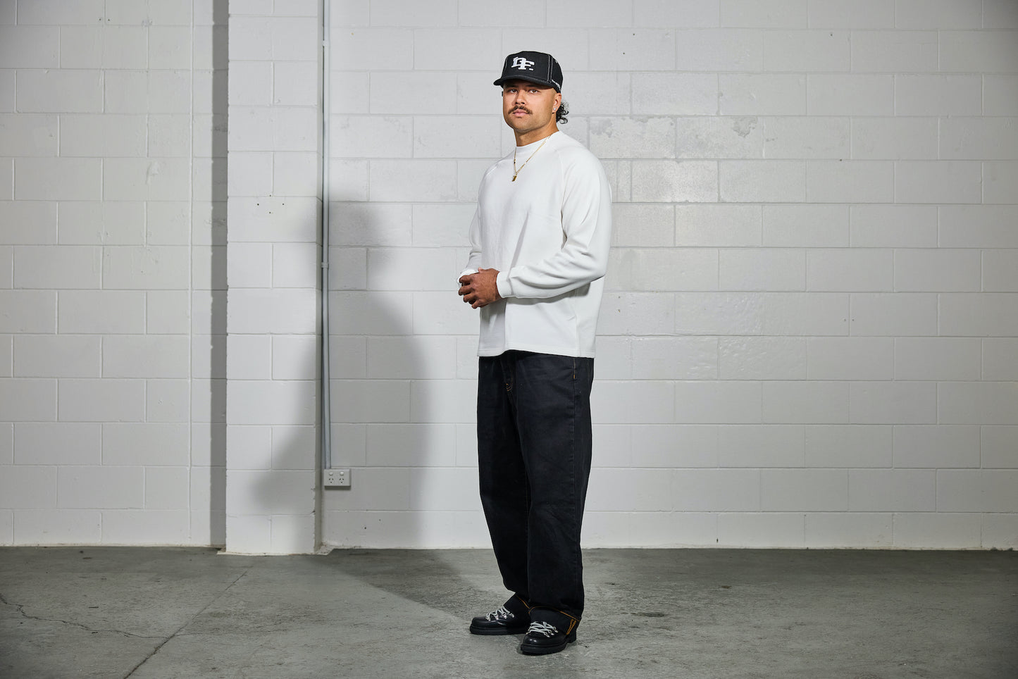 WHITE WAFFLE LONGSLEEVE SHIRT