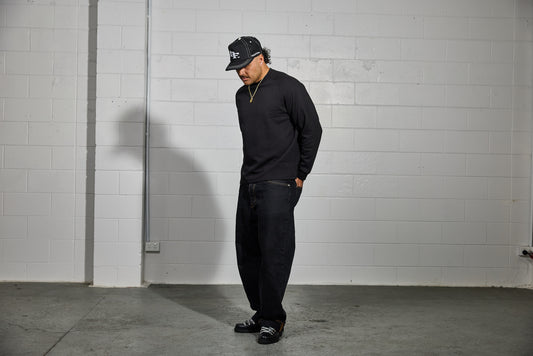 BLACK WAFFLE LONGSLEEVE SHIRT